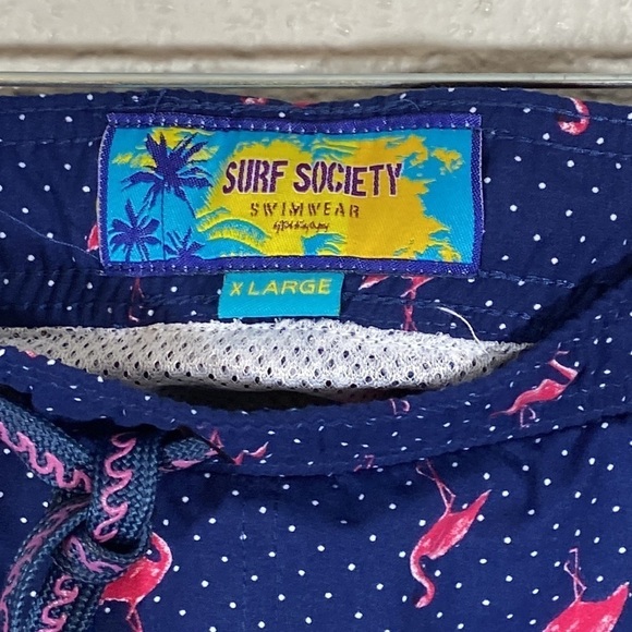 Surf Society Blue Print Pink Flamingo Swim Trunks size XL - Picture 2 of 6